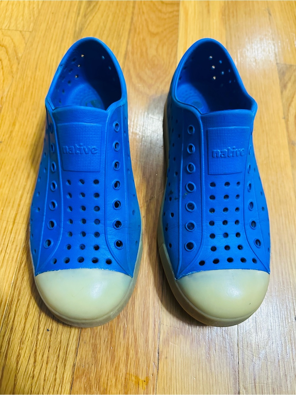 Native Kids Slip-On Water Shoes in Bright Blue with glow in the dark Toe Caps